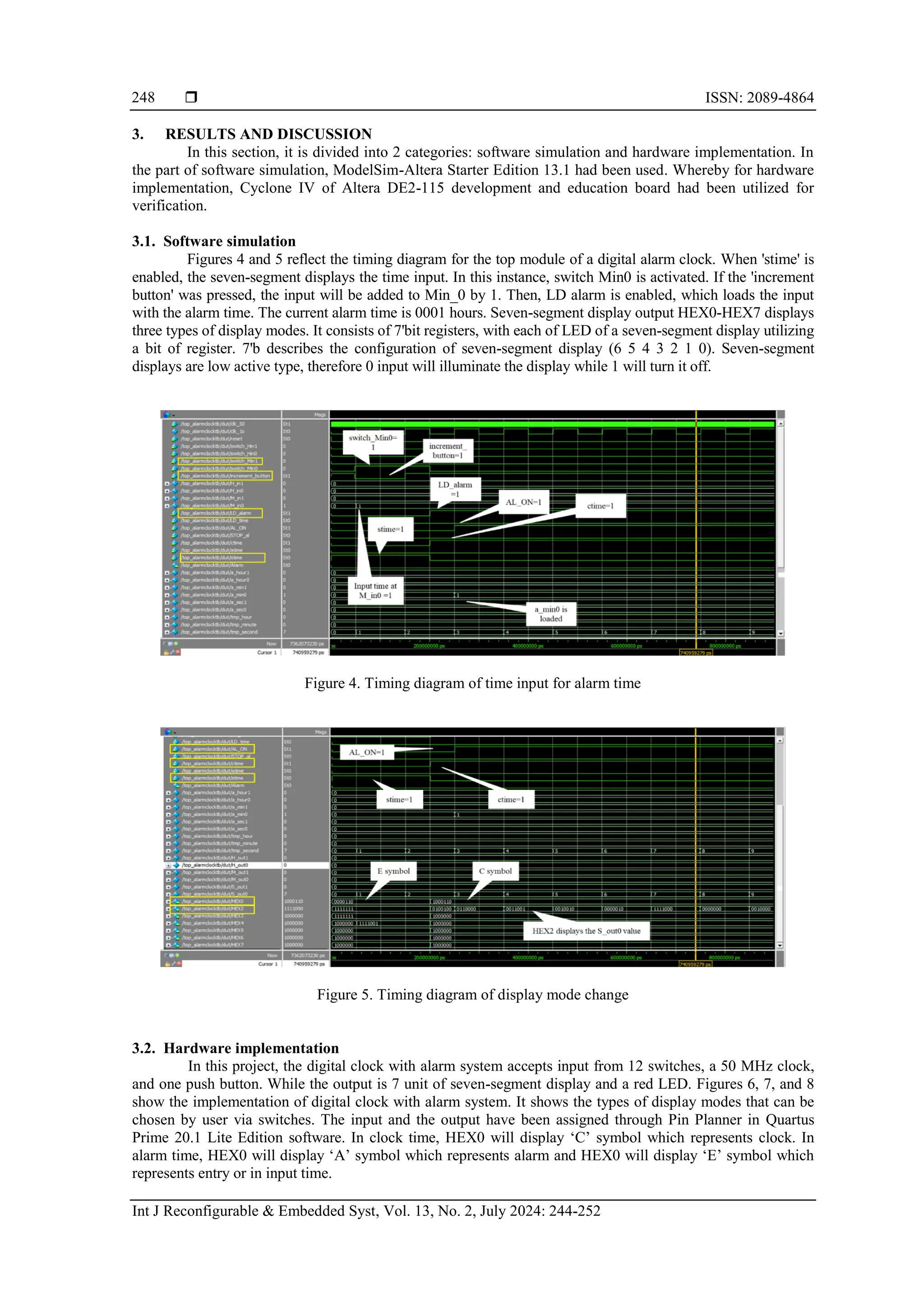 FPGA in hardware description language based digital clock alarm system ...
