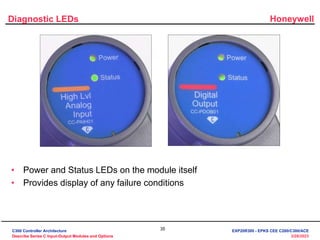 Honeywell
35
3/28/2023
Diagnostic LEDs
• Power and Status LEDs on the module itself
• Provides display of any failure conditions
C300 Controller Architecture
Describe Series C Input-Output Modules and Options
EXP20R300 - EPKS CEE C200/C300/ACE
 