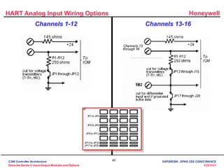 Honeywell
40
3/28/2023
HART Analog Input Wiring Options
Channels 1-12 Channels 13-16
C300 Controller Architecture
Describe Series C Input-Output Modules and Options
EXP20R300 - EPKS CEE C200/C300/ACE
 