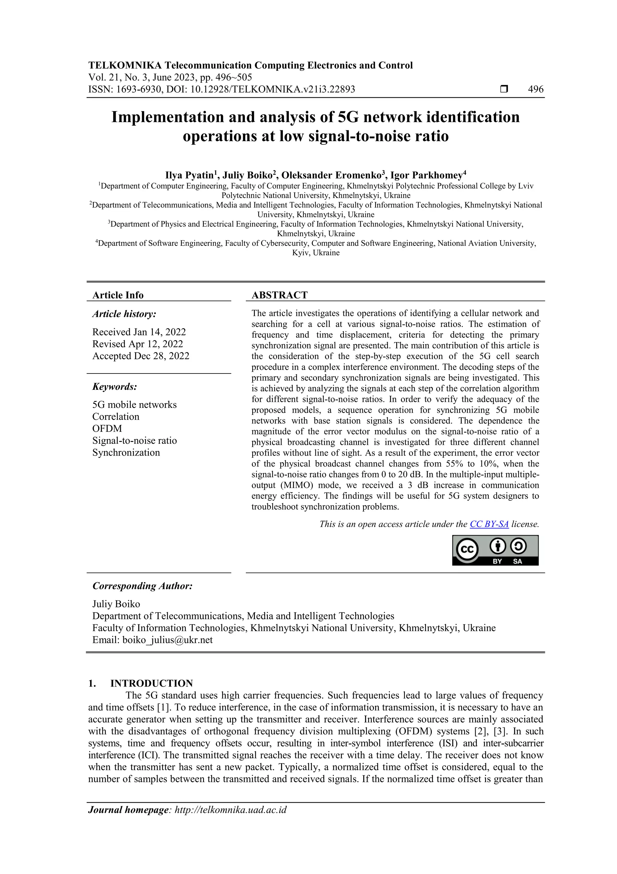 Implementation and analysis of 5G network identification operations at ...