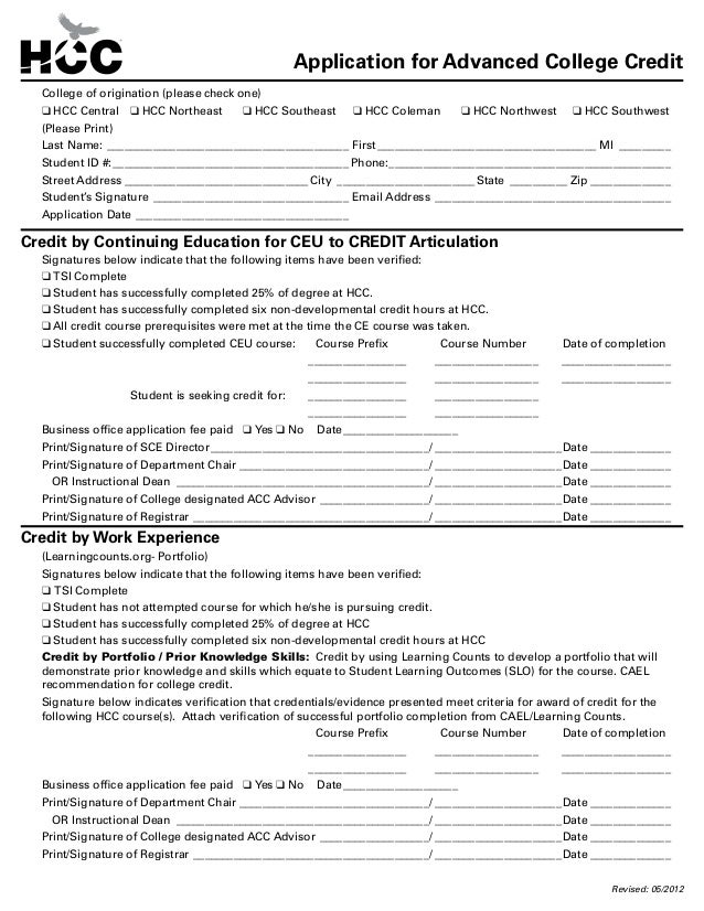 HCC Application for Advanced College Credit