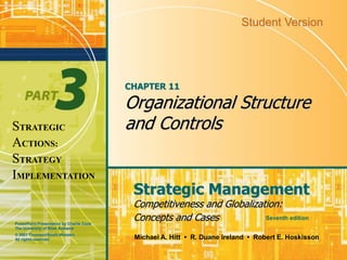 PowerPoint Presentation by Charlie Cook
The University of West Alabama
Strategic Management
Competitiveness and Globalization:
Concepts and Cases
Michael A. Hitt • R. Duane Ireland • Robert E. Hoskisson
Seventh edition
STRATEGIC
ACTIONS:
STRATEGY
IMPLEMENTATION
Student Version
© 2007 Thomson/South-Western.
All rights reserved.
CHAPTER 11
Organizational Structure
and Controls
 