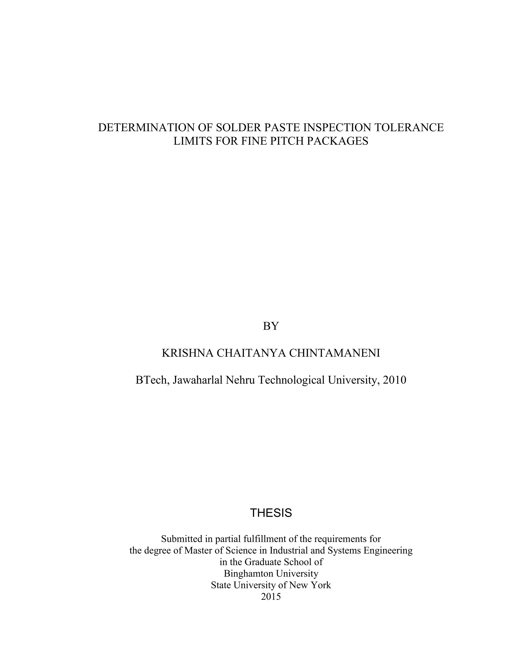 Determination of solder paste inspection tolerance limits for fine