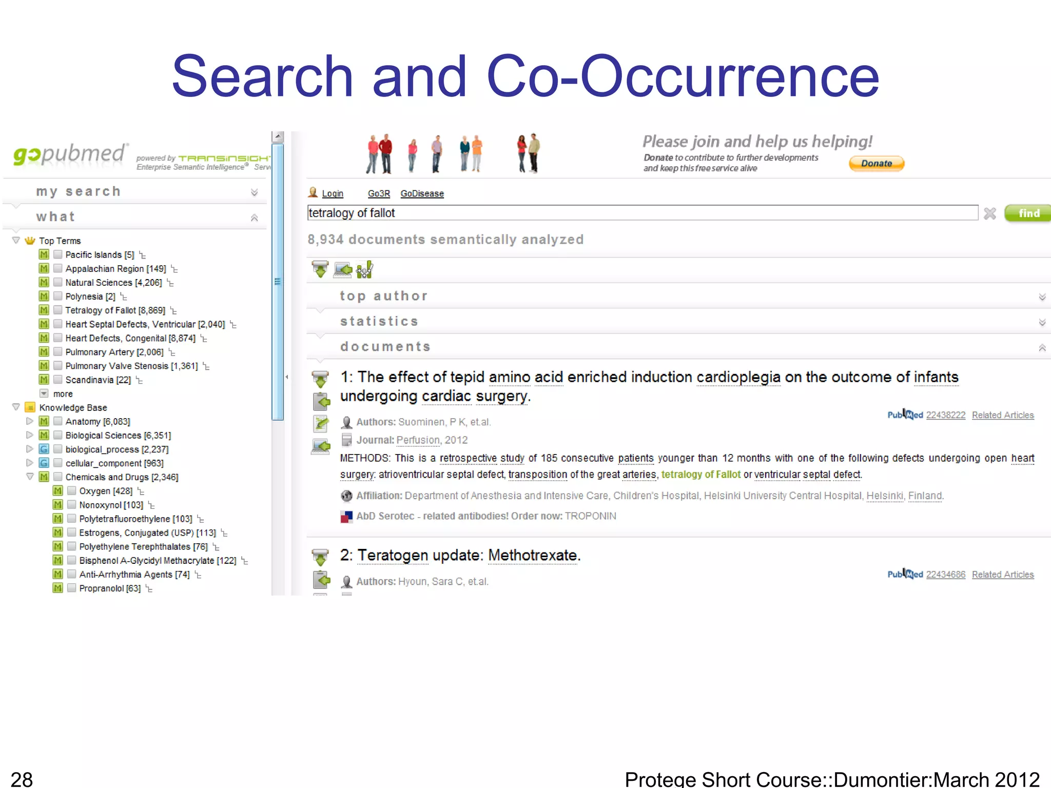 Search and Co-Occurrence




28                  Protege Short Course::Dumontier:March 2012
 