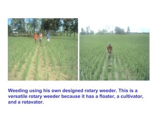 Weeding using his own designed rotary weeder. This is a versatile rotary weeder because it has a floater, a cultivator, an...
