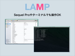 LAMP
Sequel Proやターミナルでも操作OK
 