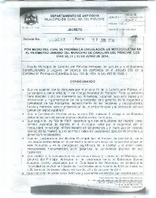 Decreto 032 prohibe circulacion de motocicletas