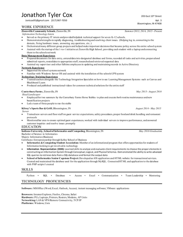 Jonathon Tyler Cox Resume PDF - Jonathon Tyler Cox Resume 1 638 