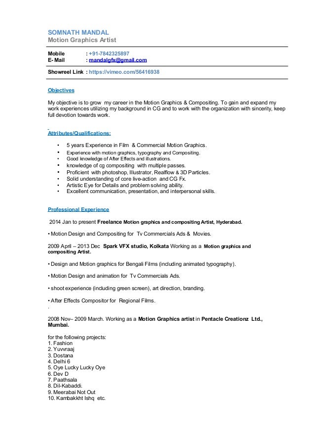motion graphics resume