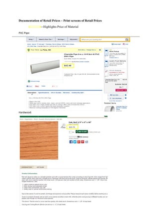 Documentation of Retail Prices – Print screens of Retail Prices
- Highlights Price of Material
PVC Pipe:
Hardwood:
 