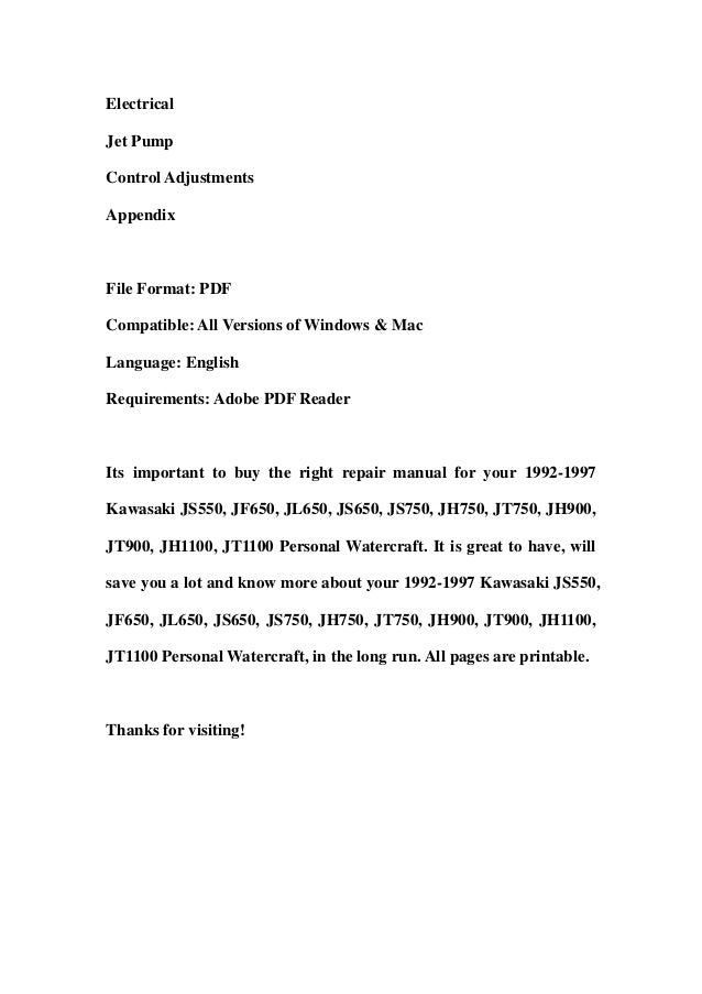 1992-1997 Kawasaki JS550, JF650, JL650, JS650, JS750, JH750, JT750, J…