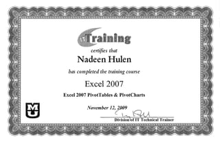 Excel 2007 Training Certificates