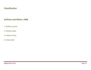 Jаffaя яaza Syзd Page 21
Classification
Sullivan and Atkins, 1960
i. Shallow-narrow.
ii. Shallow-wide.
iii. Deep-narrow.
iv. Deep-wide
 