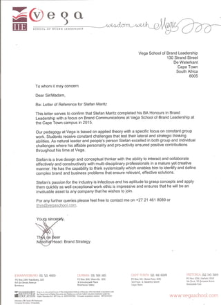 Stefan Maritz Vega Letter of Reference