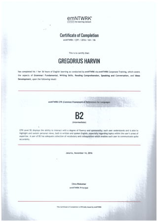 English Certificate - page 1