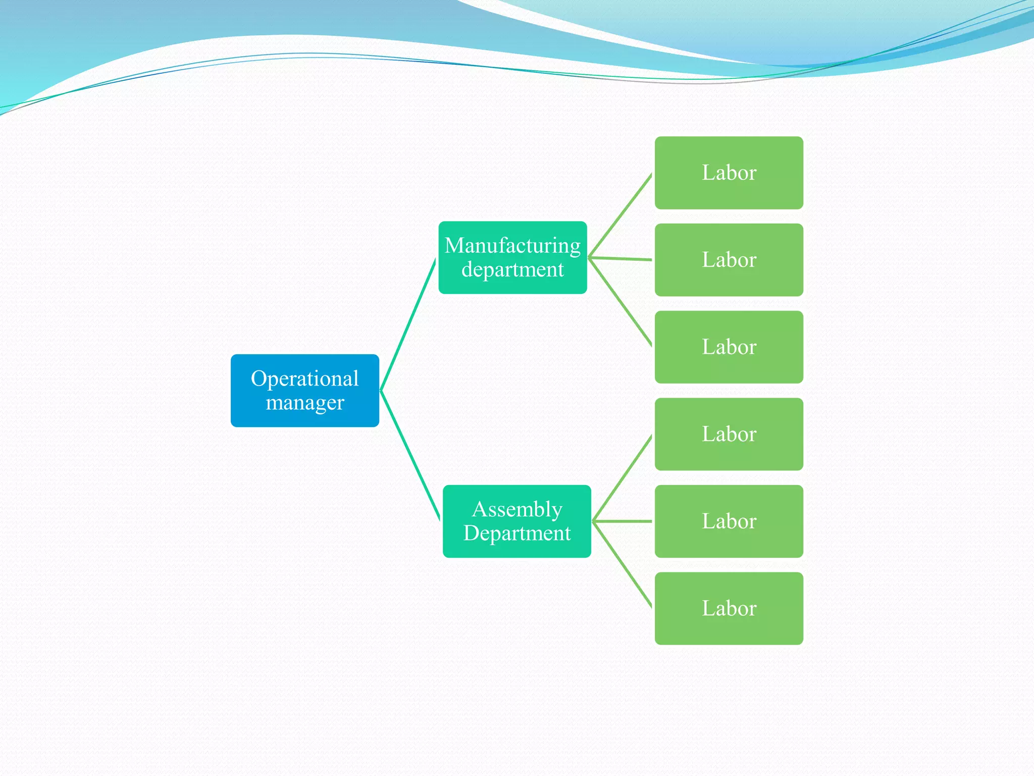 Operational
manager
Manufacturing
department
Labor
Labor
Labor
Assembly
Department
Labor
Labor
Labor
 