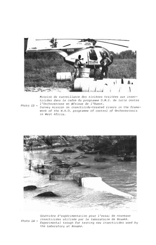Photo 13 -
Mission de surveillance des rivières traitées aux insec-
ticides dans le cadre du programme O.M.S. de lutte contre
l'Onchocercose en Afriaue de l'Ouest.
survey mission on insecticide-treated rivers in the frame-
work of the W.H.O. programme of control of Onchocercosis
in West Africa.
Photo 14 -
Gouttière d'expérimentation pour l'essai de nouveaux
insecticides utilisée par le laboratoire de Bouaké.
Experimental trough for testing new insecticides used by
the Laboratory at Bouaké.
 