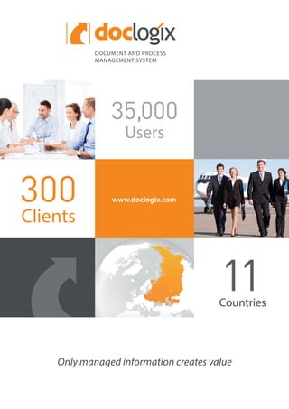Only managed information creates value
11
300
Clients
35,000
Users
www.doclogix.com
Countries
 