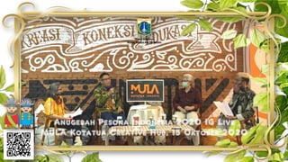 Anugerah Pesona Indonesia 2020 IG Live
MULA Kotatua Creative Hub, 15 Oktober 2020
Deputi Gubernur
Bidang Budaya dan Pariwisata
 