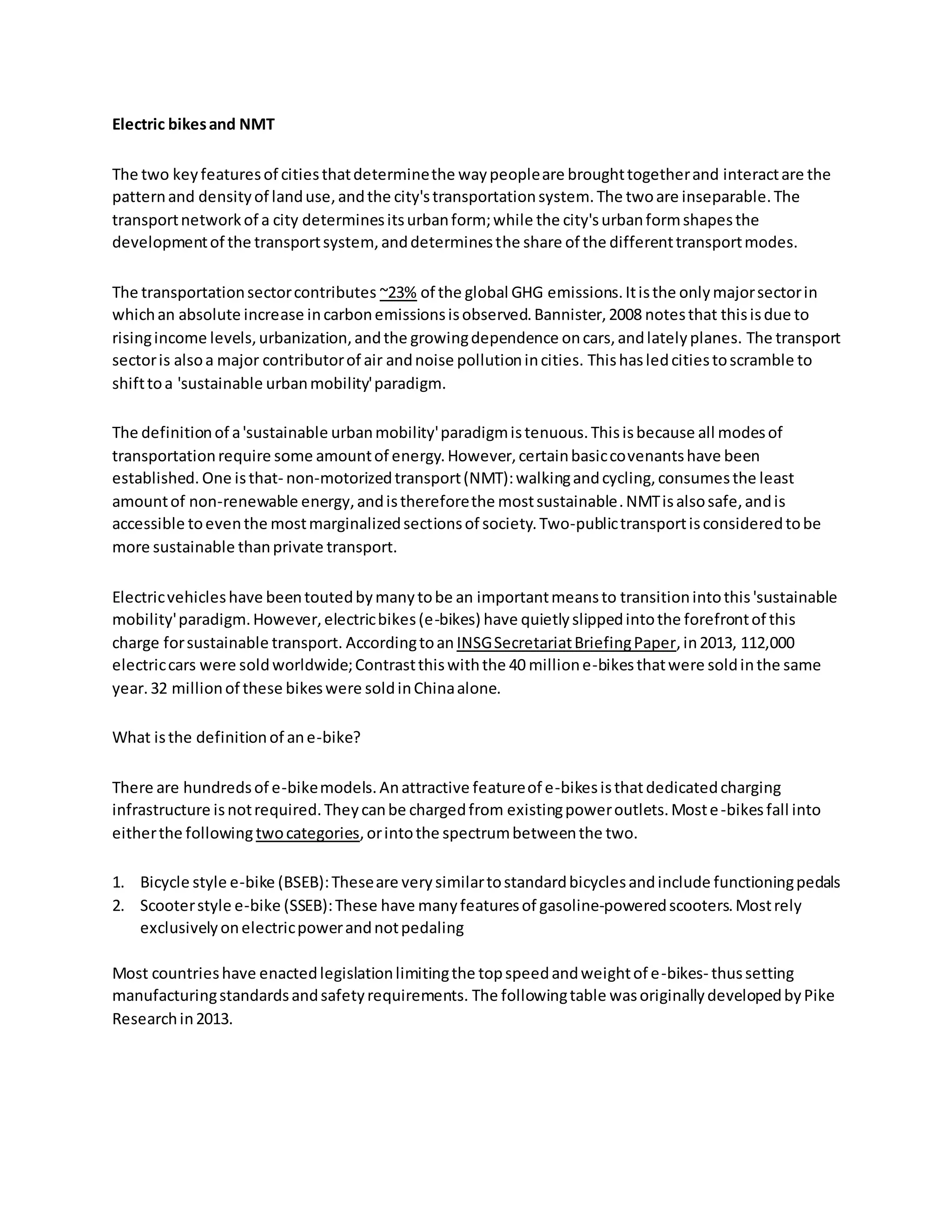 Electric bikes and NMT | DOCX