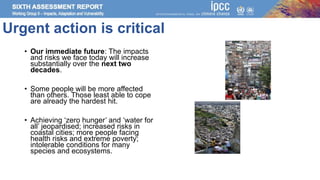 Urgent action is critical
• Our immediate future: The impacts
and risks we face today will increase
substantially over the...