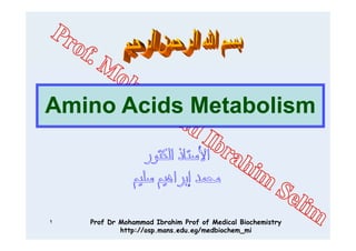 Amino Acids M t b li
A i A id Metabolism



١   Prof Dr Mohammad Ibrahim Prof of Medical Biochemistry
            http://osp.mans.edu.eg/medbiochem_mi
 