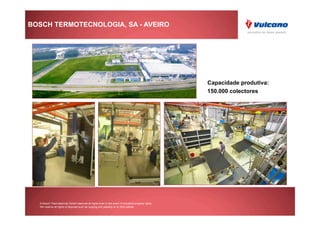 BOSCH TERMOTECNOLOGIA, SA - AVEIRO




                                                                                                    Capacidade produtiva:
                                                                                                    150.000 colectores




  © Bosch Thermotechnik GmbH reserves all rights even in the event of industrial property rights.
  We reserve all rights of disposal such as copying and passing on to third parties.
 