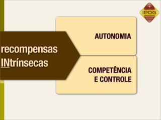 AUTONOMIA
recompensas
INtrínsecas
              COMPETÊNCIA
               E CONTROLE
 
