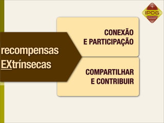 CONEXÃO
              E PARTICIPAÇÃO
recompensas
EXtrínsecas
              COMPARTILHAR
               E CONTRIBUIR
 