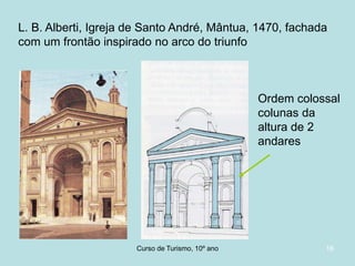 L. B. Alberti, Igreja de Santo André, Mântua, 1470, fachada
com um frontão inspirado no arco do triunfo

Ordem colossal
colunas da
altura de 2
andares

Curso de Turismo, HCA, Módulo 5

16

 