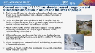 SIXTH ASSESSMENT REPORT
Working Group II – Impacts, Adaptation and Vulnerability
Current warming of 1.1 °C has already cau...