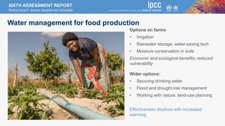 SIXTH ASSESSMENT REPORT
Working Group II – Impacts, Adaptation and Vulnerability
Water management for food production
Opti...