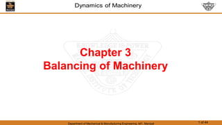 Department of Mechanical & Manufacturing Engineering, MIT, Manipal 1 of 44
Chapter 3
Balancing of Machinery
 