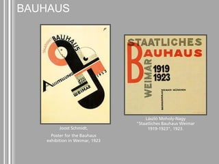 BAUHAUS 
László Moholy-Nagy 
"Staatliches Bauhaus Weimar 
Joost Schmidt, 1919-1923", 1923. 
Poster for the Bauhaus 
exhibition in Weimar, 1923 
 