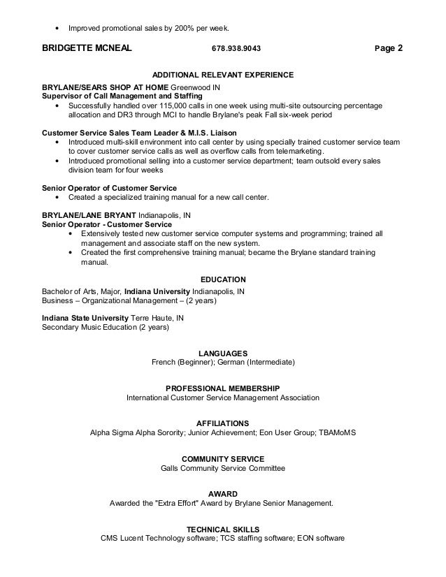 bridgette mcneal resume 6 2 16edit lane bryant customer service