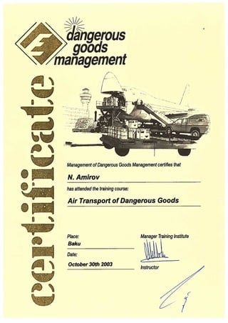 DGM Certificate of Air Transportation of DG
