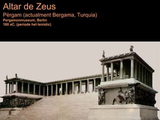 Altar de Zeus
Pèrgam (actualment Bergama, Turquia)
Pergamonmuseum, Berlín
180 aC. (període hel·lenístic)
 