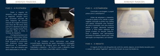 BORDADO MADEIRA                                                                                                                 BORDADO MADEIRA


FA S E 2 - A P I C OTA G E M                                                                   FA S E 3 - A E S TA M PA G E M

                                                                                               	     Concluída a picotagem, o papel
	       Dado     o   registo      do
                                                                                               passa para a estamparia.
desenho, este passa para
a     seguinte    secção      para
                                                                                               	      Antes de estampar o desenho,
ser    picotado      através      de
                                                                                               o tecido é posto a Fio, sendo o papel
uma     máquina      de   picotar
                                                                                               vegetal colocado e preso nos cantos
manual de origem Francesa
                                                                                               com pesos. Utilizando uma “boneca”
com mais de 100 anos. Esta
                                                                                               de pano, é passado, com uma mistura
perfura o dese nho (original)
                                                                                               sobre o papel, deixando somente
com uma agulha muito fina,                                                                     passar a tinta pelos espaços que
seguindo     toda     a   linha    e                                                           foram criados na secção anterior.
formas do desenho.                                                                             Para o desenho com aplicações,o
	       O original é preso com                                                                 processo é o mesmo, neste caso, cada
alfinetes, entre duas folhas                                                                   aplicação corresponde a um número.
de papel vegetal (cópias).
Este original é constituído            	      É um trabalho muito meticuloso que exige
por     diversos     sinais    que     concentração absoluta de quem manuseia a picotagem      FA S E 4 - O R EG I S TO
identificam      à   bordadeira        - reproduzindo do original para as cópias com total
qual o tipo de trabalho que            fidelidade o desenho - de forma a que o desenho fique   	    O registo é feito com etiquetas de controlo, sendo, depois, os bordados levados para
será executado e o tecido.             estampado com toda a exactidão sobre o tecido.          o campo com pelas “agentes”, que os distribuem às suas bordadeiras.
 