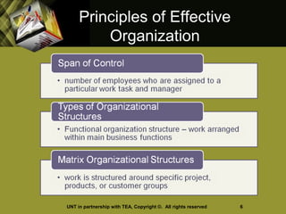 Principles of Effective
Organization
UNT in partnership with TEA, Copyright ©. All rights reserved 6
 