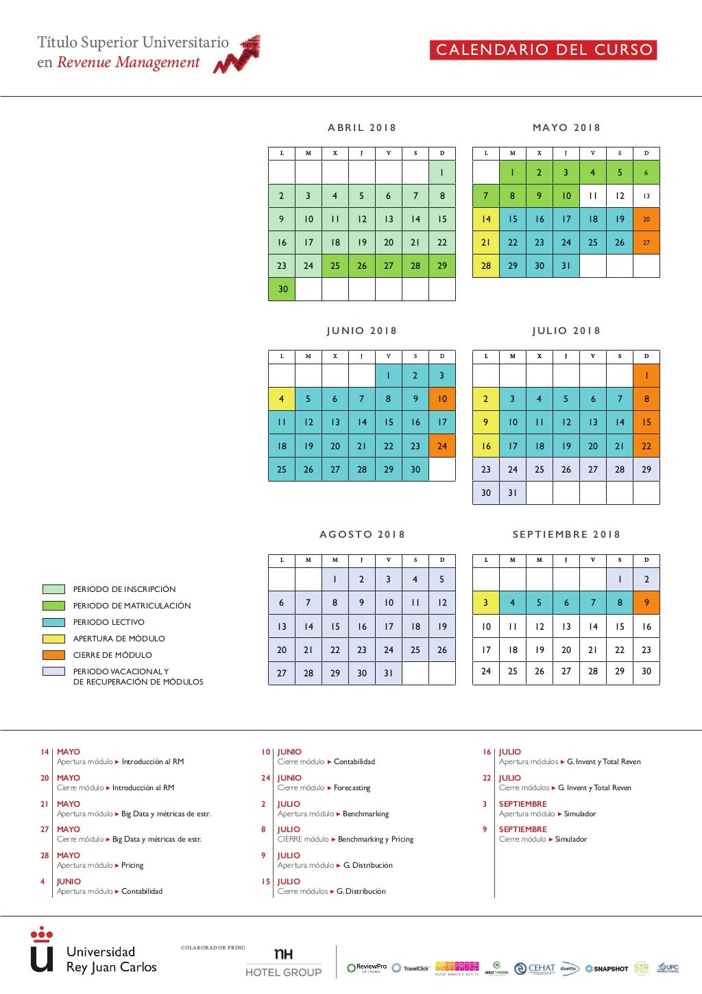 Calendario Académico Título Superior Universitario ONLINE en Revenue