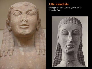 Ulls ametllats
Lleugerament convergents amb
mirada fixa.
 