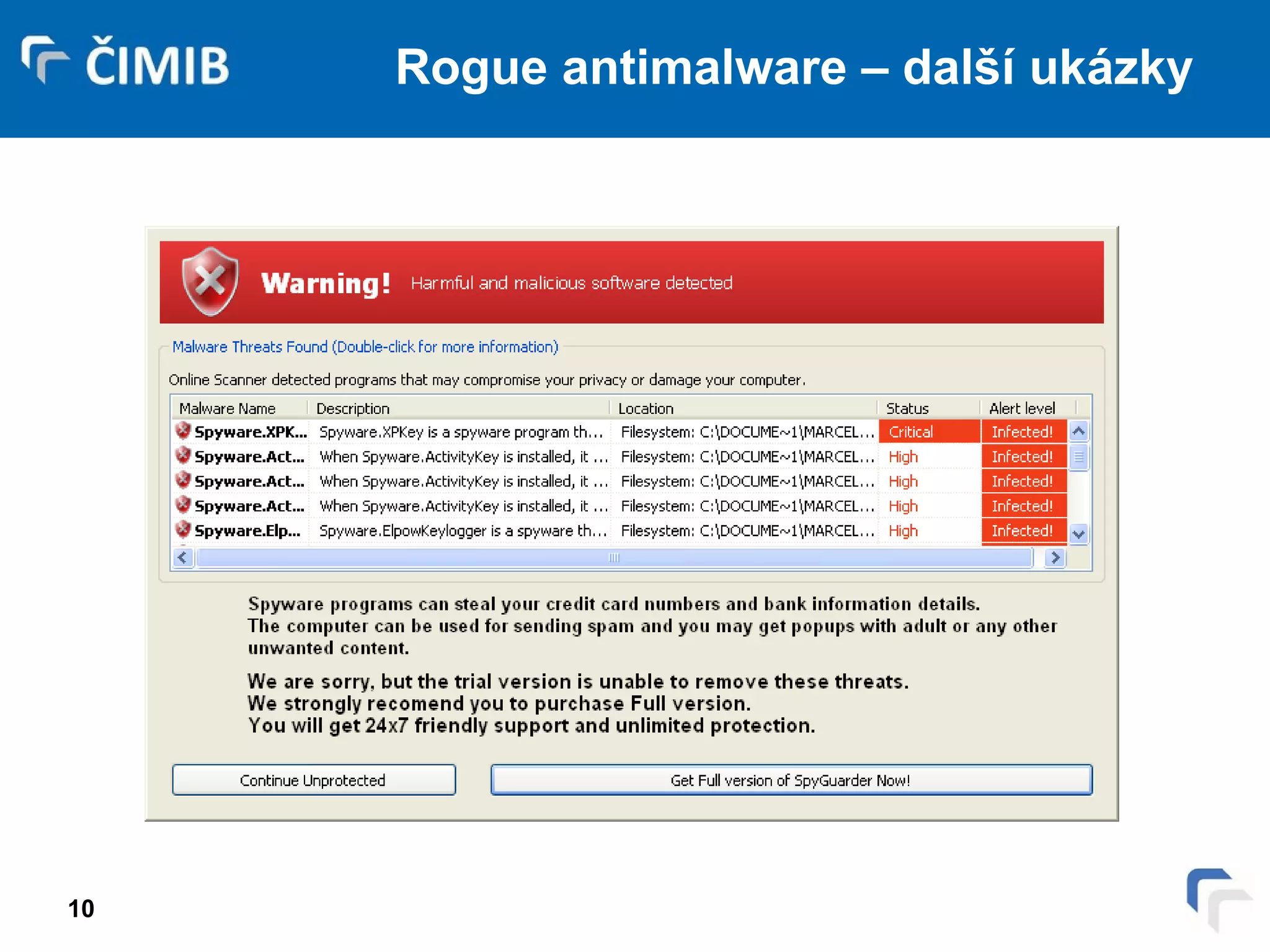 Rogue antimalware – další ukázky 
