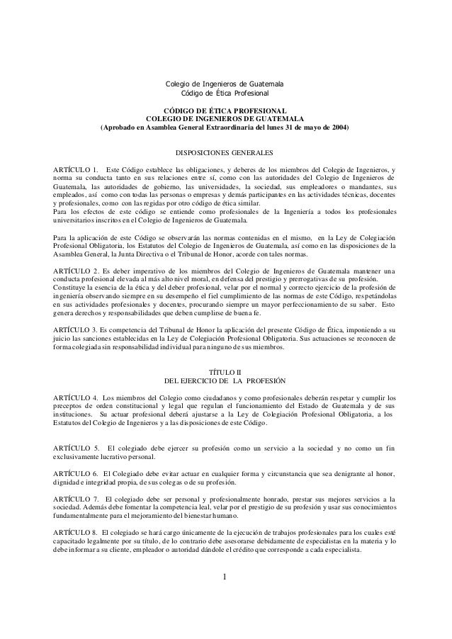 Codigo De Etica Colegio De Ingenieros Guatemala