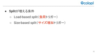 82
● Splitが増える条件
○ Load-based split（負荷トリガー）
○ Size-based split（サイズ増加トリガー）
 