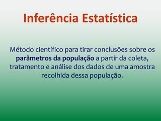  Quanto maior a amostra maior a probabilidade de
ela refletir a população inteira
 Amostras aleatórias da mesma população podem
fornecer resultados ligeiramente diferentes
 Em média, resultados de grandes amostras deverão
ser bastantes similares
Populações & Amostras
 