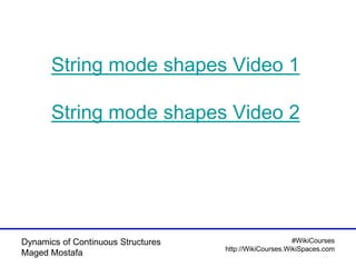 Dynamics of Continuous Structures
Maged Mostafa
#WikiCourses
http://WikiCourses.WikiSpaces.com
String mode shapes Video 1
...