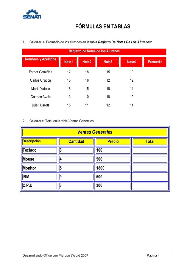 Ejemplos De Tablas En Word