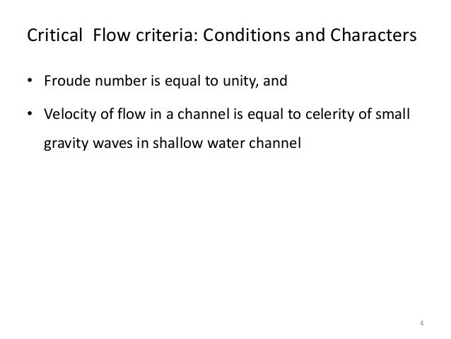 Critical flow through an Open channel
