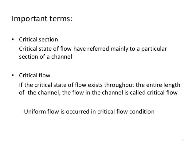 Critical flow through an Open channel