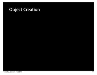 Object Creation




Tuesday, January 12, 2010   18
 